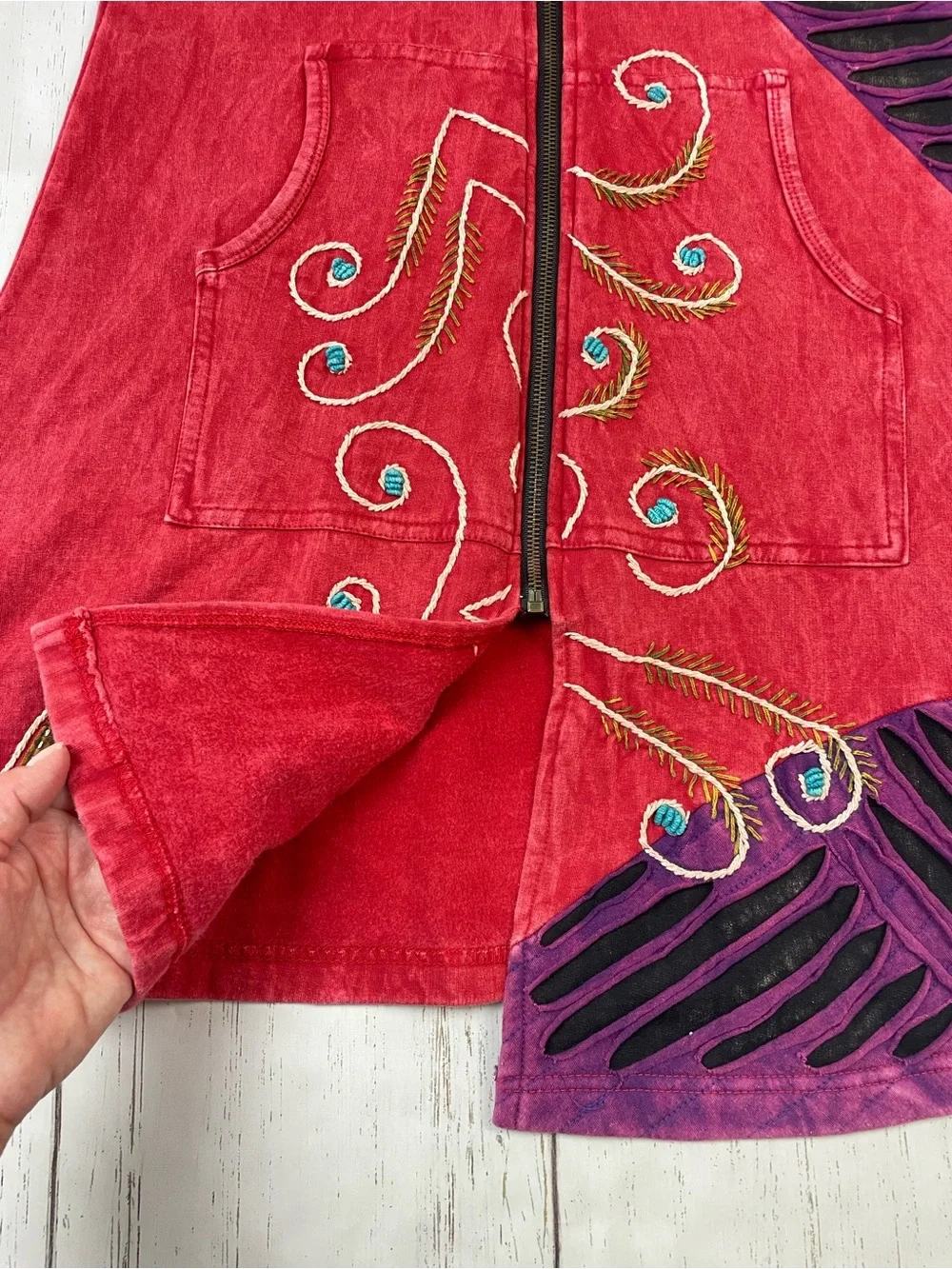 Rising International‎ Patchwork Embroidered Long Zip Up Hoodie *Made in Nepal